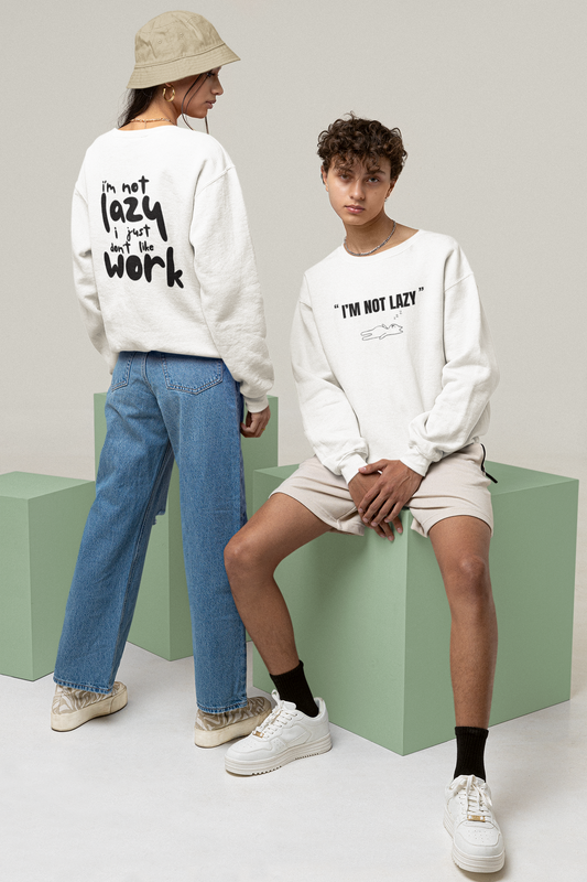 Oversized 'I'M NOT LAZY' Sweatshirt (Puff Print)